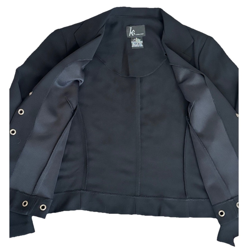 KS Collection Black Grommet Eyelet Trim Blazer Jacket Size 12 Open Front Edgy - Picture 6 of 14